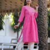 Pink Cotton katha Kurti Set with Pant - Plus Sizes - Image 2