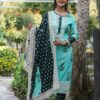 Green Rayon slub Kurti set with Pant and Dupatta - Image 3