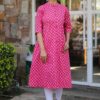 Pink Fashionable Cotton katha A-line Kurti - Plus Sizes