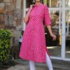 Pink Fashionable Cotton katha A-line Kurti - Plus Sizes - Image 3