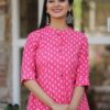Pink Fashionable Cotton katha A-line Kurti - Plus Sizes - Image 4