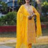 Yellow Rayon Kurti Set with Pant and Dupatta - Image 3