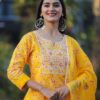 Yellow Rayon Kurti Set with Pant and Dupatta - Image 4