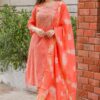 Orange Fashionable Cotton Kurti Set with Pant and Dupatta - Image 2
