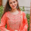 Orange Fashionable Cotton Kurti Set with Pant and Dupatta - Image 4