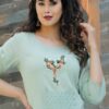 Green Fashionable Rayon Kurti with Skirt - Image 2