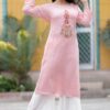 Pink Women's Fashionable Rayon slub Kurta set with Palazzo - Plus Sizes - Image 2