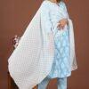 Blue Women's Cotton Kurta Set with Pant and Dupatta - Plus Sizes