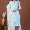 Blue Women's Cotton Kurta Set with Pant and Dupatta - Plus Sizes - Image 3