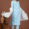 Blue Women's Cotton Kurta Set with Pant and Dupatta - Plus Sizes - Image 6