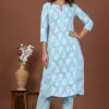 Blue Women's Cotton Kurta Set with Pant and Dupatta - Plus Sizes - Image 7