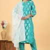Green Women's Cotton Kurta Set with Pant and Dupatta - Image 3