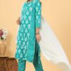 Green Women's Cotton Kurta Set with Pant and Dupatta - Image 5