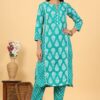 Green Women's Cotton Kurta Set with Pant and Dupatta - Image 6