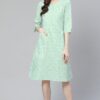 Poly Silk Mint Green Colored Foil Printed A -line Ethnic Kurta / Ethnic Dress