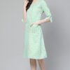 Poly Silk Mint Green Colored Foil Printed A -line Ethnic Kurta / Ethnic Dress - Image 5