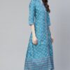 Poly Silk Teal Colored Foil Printed A-Line Ethnic Kurta / Ethnic Dress - Image 4