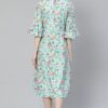 Poly Rayon Aqua Green Colored Digital Printed Flared Ethnic Kurta / Ethnic Dress - Image 3