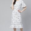 Poly Rayon White Colored Foil Printed Flared Ethnic Kurta / Ethnic Dress