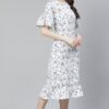 Poly Rayon White Colored Foil Printed Flared Ethnic Kurta / Ethnic Dress - Image 2
