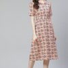Poly Rayon Peach Colored Digital Printed Flared Ethnic Kurta / Ethnic Dress