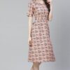 Poly Rayon Peach Colored Digital Printed Flared Ethnic Kurta / Ethnic Dress - Image 2