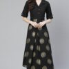 Poly Rayon Black Colored Foil Printed Flared Ethnic Kurta / Ethnic Dress