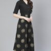 Poly Rayon Black Colored Foil Printed Flared Ethnic Kurta / Ethnic Dress - Image 2