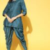 Teal Blue Color Foil Print Straight Kurta And Dhoti Pant Set