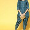 Teal Blue Color Foil Print Straight Kurta And Dhoti Pant Set - Image 4