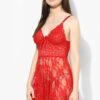 Red Fancy Baby Doll Full Net Sheer Fabric Short Knee Length Sleep Night Dress - Image 4