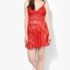 Red Fancy Baby Doll Full Net Sheer Fabric Short Knee Length Sleep Night Dress - Image 2