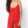 Red Baby Doll Full Sheer Fabric Sexy Nighty - Fancy Lingerie Knee Sleep Gown - Night Dress for Women