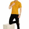Mustard Yellow Double Line Collared Men's Polo T-Shirt - Image 5