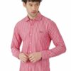 Pink & White Striped Formal Slim Fit Shirt for Men