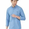 Formals Light Blue 100% Cotton Slim Fit Striped Shirt for Men - Image 2