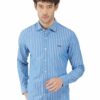 Formals Light Blue 100% Cotton Slim Fit Striped Shirt for Men