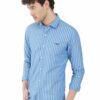 Formals Light Blue 100% Cotton Slim Fit Striped Shirt for Men - Image 4