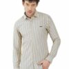 Yellow & Blue Striped Formal Slim Fit Shirt for Men
