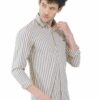 Yellow & Blue Striped Formal Slim Fit Shirt for Men - Image 5