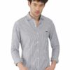 Olive & White Striped Formal Slim Fit Shirt for Men - Image 2