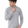 Olive & White Striped Formal Slim Fit Shirt for Men