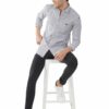 Olive & White Striped Formal Slim Fit Shirt for Men - Image 7