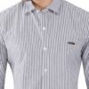 Olive & White Striped Formal Slim Fit Shirt for Men - Image 8