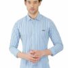Light Blue & White Striped Formal Slim Fit Shirt for Men - Image 2