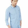 Light Blue & White Striped Formal Slim Fit Shirt for Men - Image 5