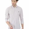 Grey & White Striped Formal Slim Fit Shirt for Men - Image 2