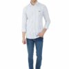 Denim Blue & White Striped Formal Slim Fit Shirt for Men - Image 3
