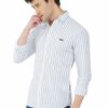 Denim Blue & White Striped Formal Slim Fit Shirt for Men - Image 4