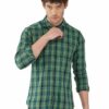 Green Formals Checkers 100% Cotton Slim Fit Shirt for Men - Image 2